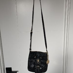 Micheal Kors Black & Gold Leather Crossbody Bag